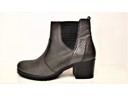 VARIO Kozačky na podpatku - elegantní - Polohovací šedo/černé přizpůsobivé vario kožené kotníkové boty na podpatku se zipem JAMI 23718