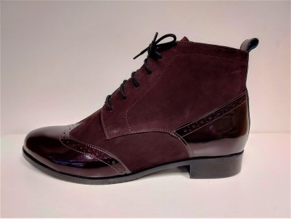 Dámské kožené mírně zateplené bordo kotníkové boty na nízkém podpatku  TRAXIN K2808