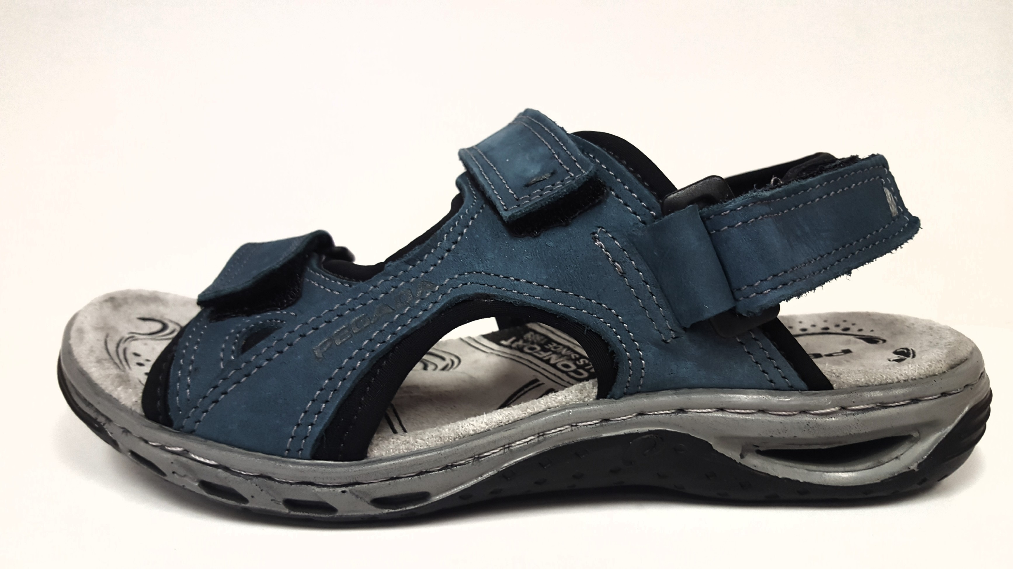 Dámské kožené modré letní sportovní sandály na nízkém klínku - zdravotně tvarované SANTÉ/ PEGADA dámské velikosti: 38