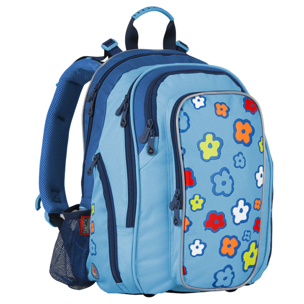 Tříkomorový modrý dívčí školní batoh s potiskem kytiček TOPGAL CHI134