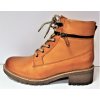 Dámské KOŽENÉ koňakové hnědé camel atraktivní dámské zimní zateplené kozačky se šněrováním KLONDIKE
