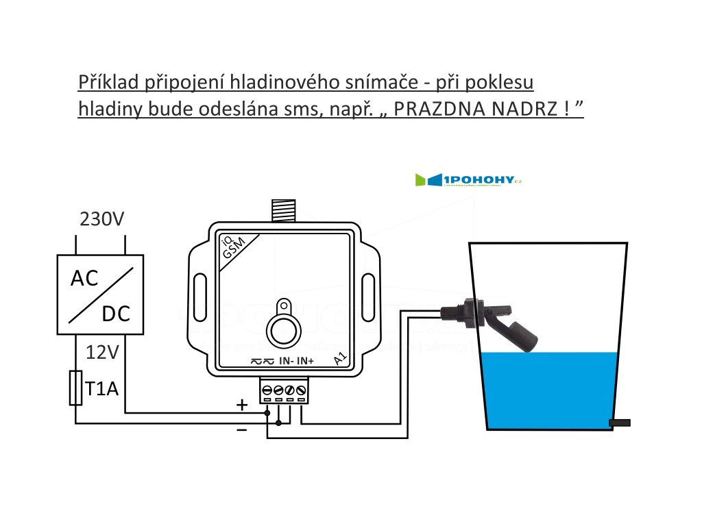 Schéma zapojení GSM hlásiče otevření vrat