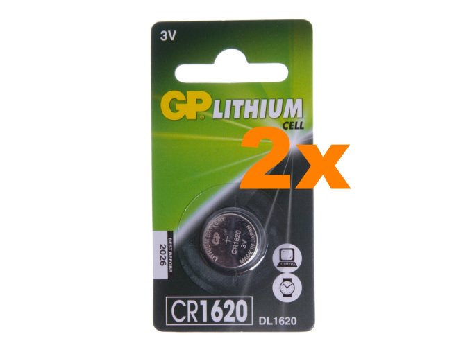 Lithiová baterie GP CR1620 do ovládačů na vrata, 3V, balení 2ks