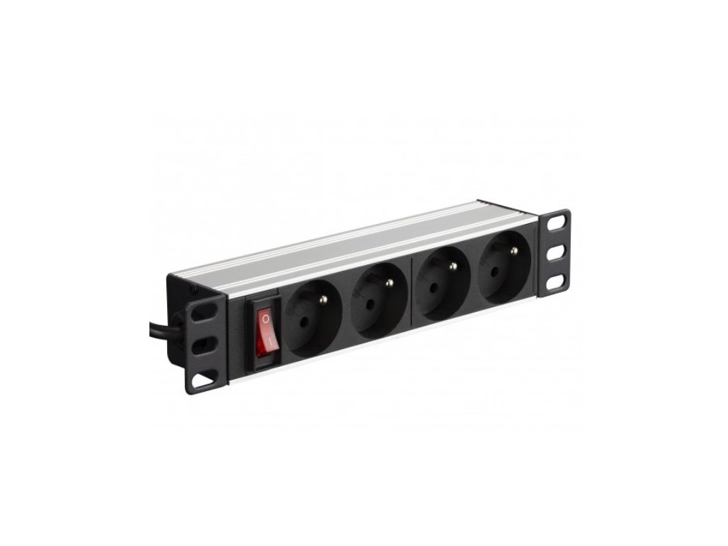 Napájecí lišta do racku NEKU 22.5009 10" panel 1U, 4 zásuvky, vypínač, 1,8m – 24365.cz