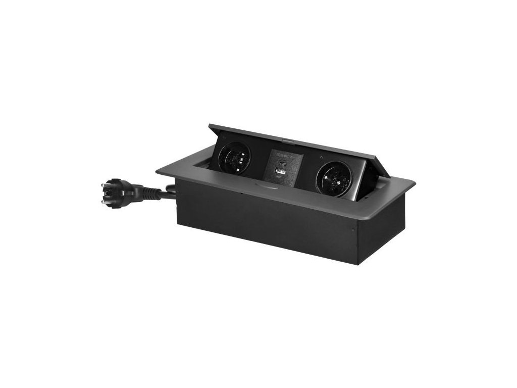 Výklopný blok zapuštěný ORNO OR-GM-9035/GR, 2x 230V, 2x USB (A+C type; 3.6A), barva grafit – 24365.cz
