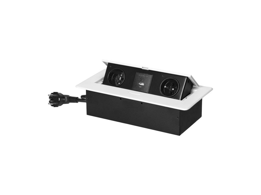Výklopný blok zapuštěný ORNO OR-GM-9035/W, 2x 230V, 2x USB (A+C type; 3.6A), barva bílá – 24365.cz