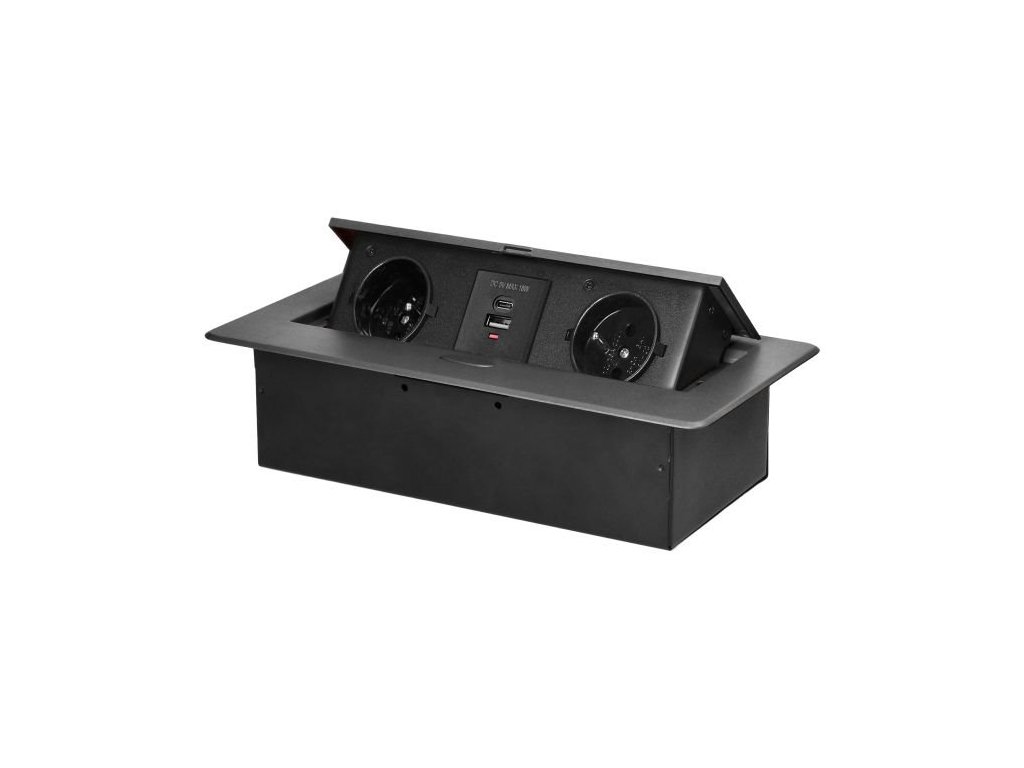 Výklopný blok zapuštěný ORNO OR-GM-9034/GR, 2x 230V, 2x USB (A+C type; 3.6A), barva grafit – 24365.cz