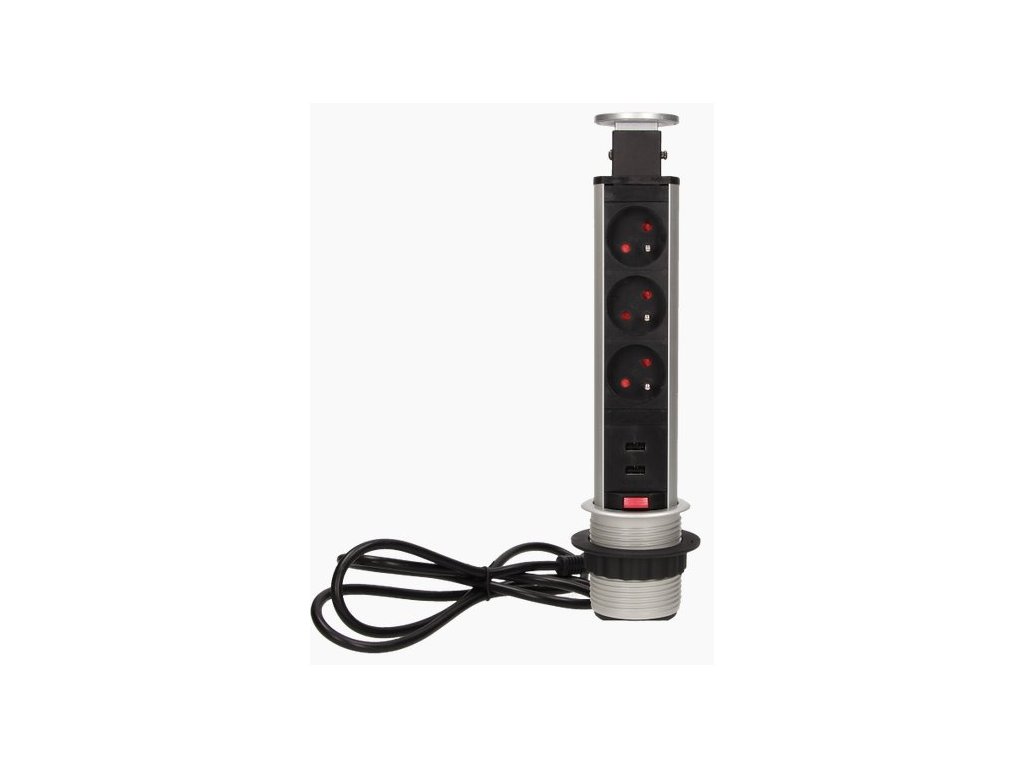 Výsuvná lišta ORNO OR-AE-1349, 3 zásuvky + 2 USB, 1,8m, pr.6cm – 24365.cz
