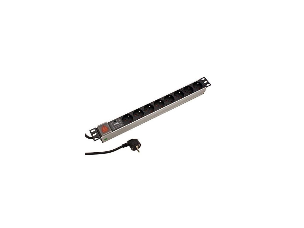 Napájecí lišta do racku PDU-F10G08S/SURGE 1U do 19" panel, 8 zásuvek, 2m – 24365.cz