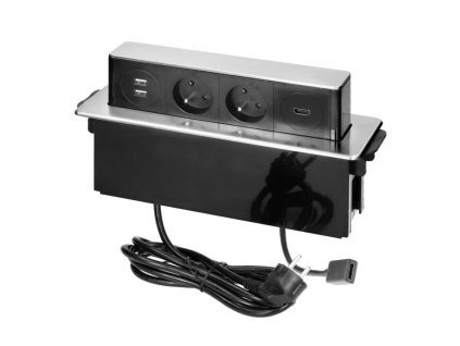Výsuvný blok zapuštěný ORNO OR-GM-9016/B-G, 2x 230V, 1x USB, 2x HDMI, INOX – 24365.cz