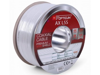 Koaxiální kabel Opticum RG6 L5S 100m, bílý, cívka – 24365.cz