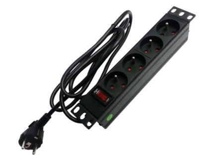 Napájecí lišta do racku Alantec 22.5086 10" panel 1U, 4 zásuvky, vypínač, 1,8m – 24365.cz