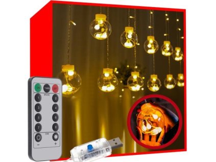 Vánoční osvětlení ISO19736 světelný závěs s koulemi 108 LED na USB, teplý bílý – 24365.cz