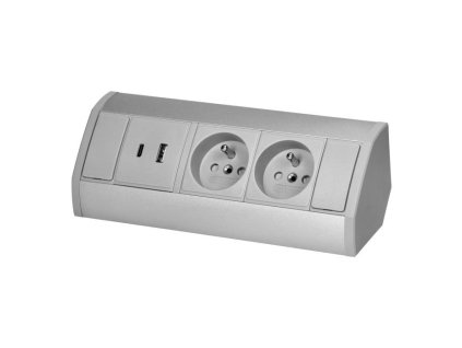 Povrchová zásuvka ORNO OR-GM-9039/G, rohové pouzdro, 2x 230V, 2x USB (A+C type; 2.4A), barva šedá-stříbrná – 24365.cz