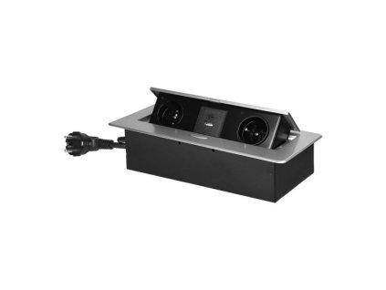 Výklopný blok zapuštěný ORNO OR-GM-9035/G, 2x 230V, 2x USB (A+C type; 3.6A), barva stříbrná – 24365.cz