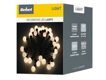 Girlanda řetěz kuličky REBEL ZAR0571 30LED/8,8m, teplá bílá, venkovní – 24365.cz