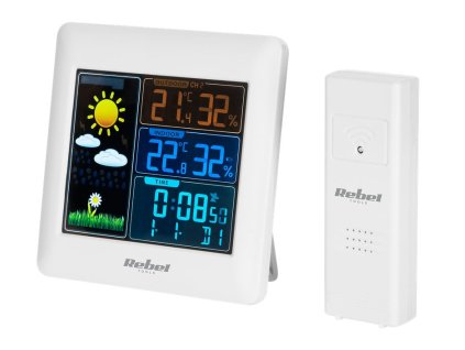Meteostanice REBEL URZ3498 s venkovním čidlem, barevný display – 24365.cz