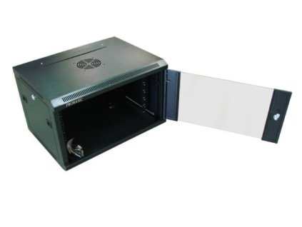 RACK 19" nástěnný ZETA 6U 600x450 RAL9004, dveře sklo, černá – 24365.cz