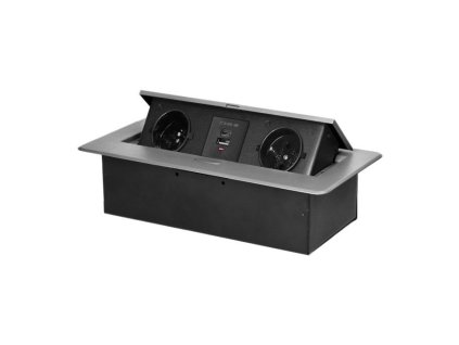 Výklopný blok zapuštěný ORNO OR-GM-9034/G, 2x 230V, 1x USB-A, 1x USB-C, stříbrná – 24365.cz