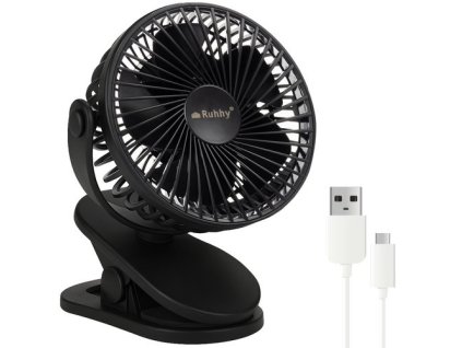 Bezdrátový ventilátor s klipem Ruhhy 25567, 1200mAh USB -C, černý – 24365.cz