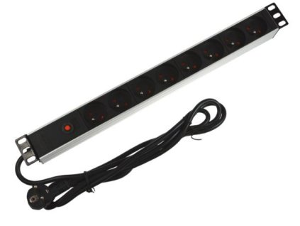 Napájecí lišta do racku B5334 19" panel 1U, 8 zásuvek, vypínač, 2m – 24365.cz