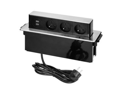 Výsuvný blok ORNO OR-GM-9009/B-G, 3x zásuvka, 2x USB nabíjecí, nerez, kabel 2m – 24365.cz