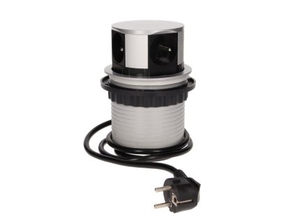 Zásuvkový blok kulatý ORNO OR-AE-1341, 4x zásuvka, barva stříbrná, kabel 1.5m – 24365.cz