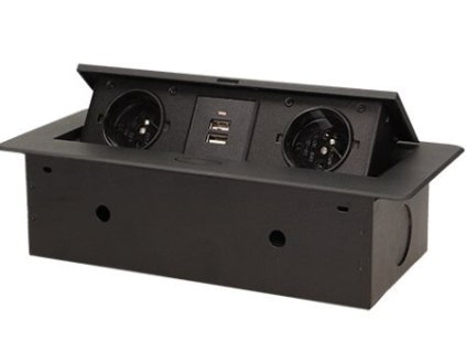 Výklopný blok zapuštěný ORNO OR-AE-13109/B, 2x 230V a 2x USB, černý, bez kabelu – 24365.cz
