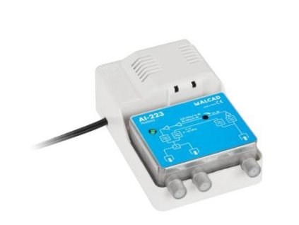 ALCAD AI-223 zesilovač,1 vstup TV, 2 výstupy, zpětný kanál 0-65 MHz – 24365.cz