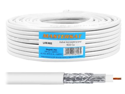 Koaxialní kabel Mastersat RG6, 1mm Cu, 6,8mm 48Al Dual Shield 25m, bílý – 24365.cz