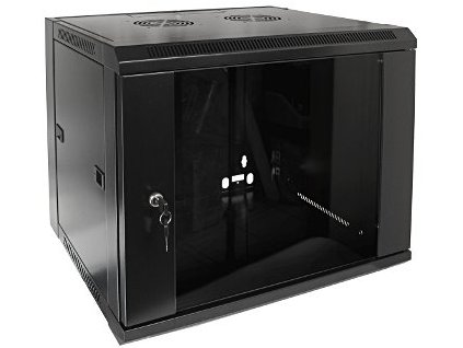 RACK 19" nástěnný ZETA 9U 600x450 RAL9004, dveře sklo k samosestavení, černý – 24365.cz
