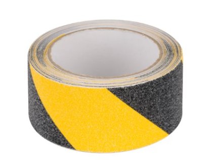 Bezpečnostní protiskluzová šrafovaná páska žlutočerná 0,75 mm x 50 mm x 5 m – 24365.cz