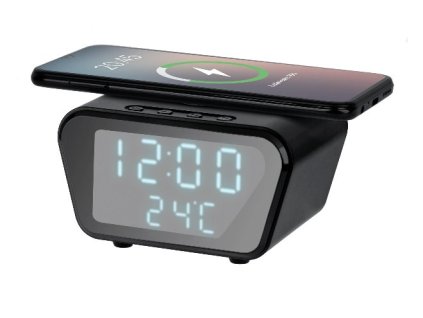 Digitální budík s indukční nabíječkou REBEL RB-6303-B, černá – 24365.cz