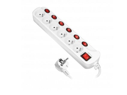 Prodlužovací kabel ORNO OR-AE-13162/1,5M, 6x zásuvka s vypínači, bílá, 1,5m – 24365.cz