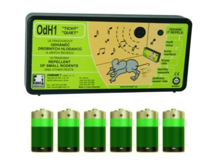 Odpuzovač myší a kun FORMAT OdH1 tichý, sada plašič + baterie – 24365.cz
