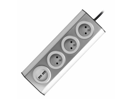 Povrchová rohová zásuvka ORNO VIRONE FS-4 3x 230V, 2xUSB, 1,5m kabel, nerez – 24365.cz