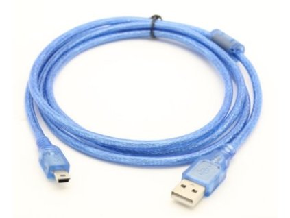 Kabel USB 2.0 konektor USB A / MINI-USB B (5 pinů) 1m modrý, feritové stínění – 24365.cz