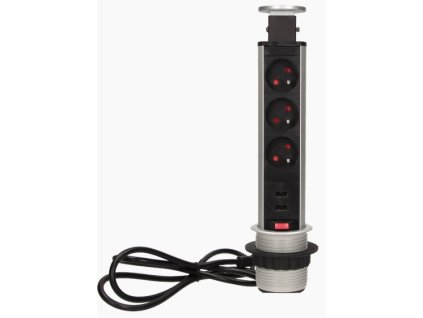 Výsuvná lišta ORNO OR-AE-1349, 3 zásuvky + 2 USB, 1,8m, pr.6cm – 24365.cz