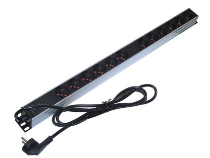 Napájecí lišta do racku B2025 19" panel 1U, 12 zásuvek svislá, 2m – 24365.cz