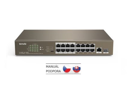 Tenda TEF1118P-16-150W Switch 16xPoE 802.3af/at 10/100Mbps,1xUplink RJ45/SFP 1Gbs, 135W – 24365.cz