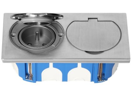 Zapuštěná dvojzásuvka s víčky, hermeticky uzavřená ORNO OR-AE-1398MB včetně instalační krabice, nerez IP55 – 24365.cz