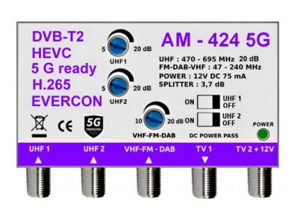 Anténní zesilovač EVERCON AM-424 5G 20dB 2TV – 24365.cz