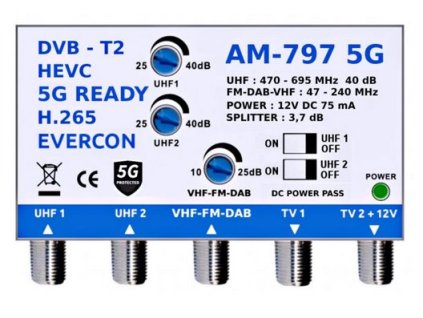 Anténní zesilovač EVERCON AM-797 5G 40dB 2TV – 24365.cz
