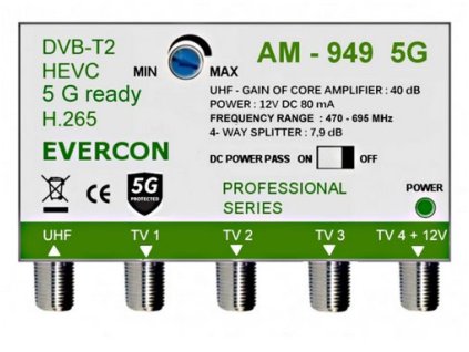 Anténní zesilovač EVERCON AM-949 5G 40dB 4TV – 24365.cz