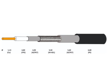 Koaxiální kabel CONO-TECH RG6 NS CB113 1,13mm CU, Trishield, PE, 6,8mm, GEL 100m černý – 24365.cz
