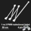 Bílý PWM fan splitter, rozdvojovací:rozbočovací kabel určený pro připojení PWM větráčků PC, Černý PWM napájecí kabel 1 na 5, 1 na 4, 1 na 3, 1 na 2 délka 88 cm, male konektor 1× 4 pin pro konektor ventilátoru 3