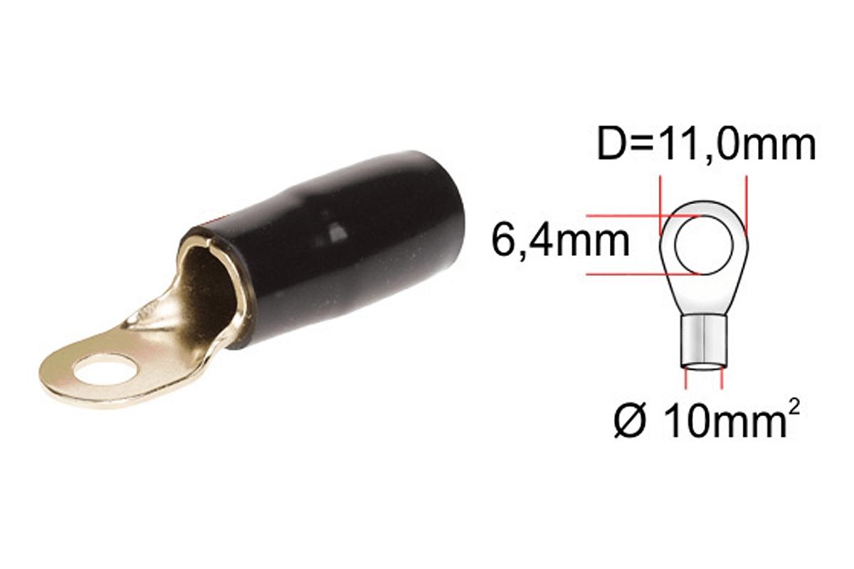 Kabelová oko zlaté pro kabel 10mm2 černá izolace