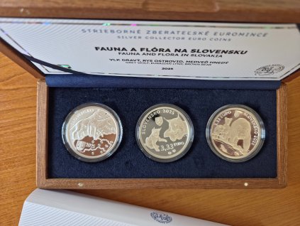 Slovensko 2025 - Súbor strieborných zberateľských mincí fauna a flóra - vlk dravý, rys ostrovid, medveď hnedý (Proof)