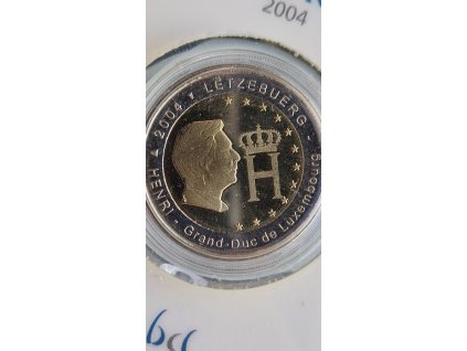2 euro Luxembursko 2004 - Podobizeň a monogram Henriho (BU karta - sklon mikropísma H doprava)