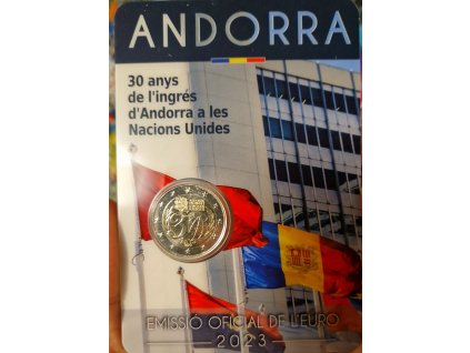 2 euro Andorra 2023 - 30 rokov od vstupu Andorry do OSN (BU karta)